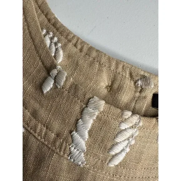 Ann Taylor Palm Embroidered Button Back Halter Tan Top, Size Large - Picture 15 of 16